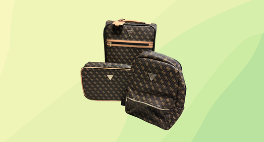 Guess 3 Pce Luggage Set - Backpack, Make Up Bag & Carry On w/ TSA Lock  - Brown