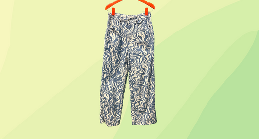 Ghanda Wide Leg High Rise Jeans - Size 12 - Blue/White Swirl