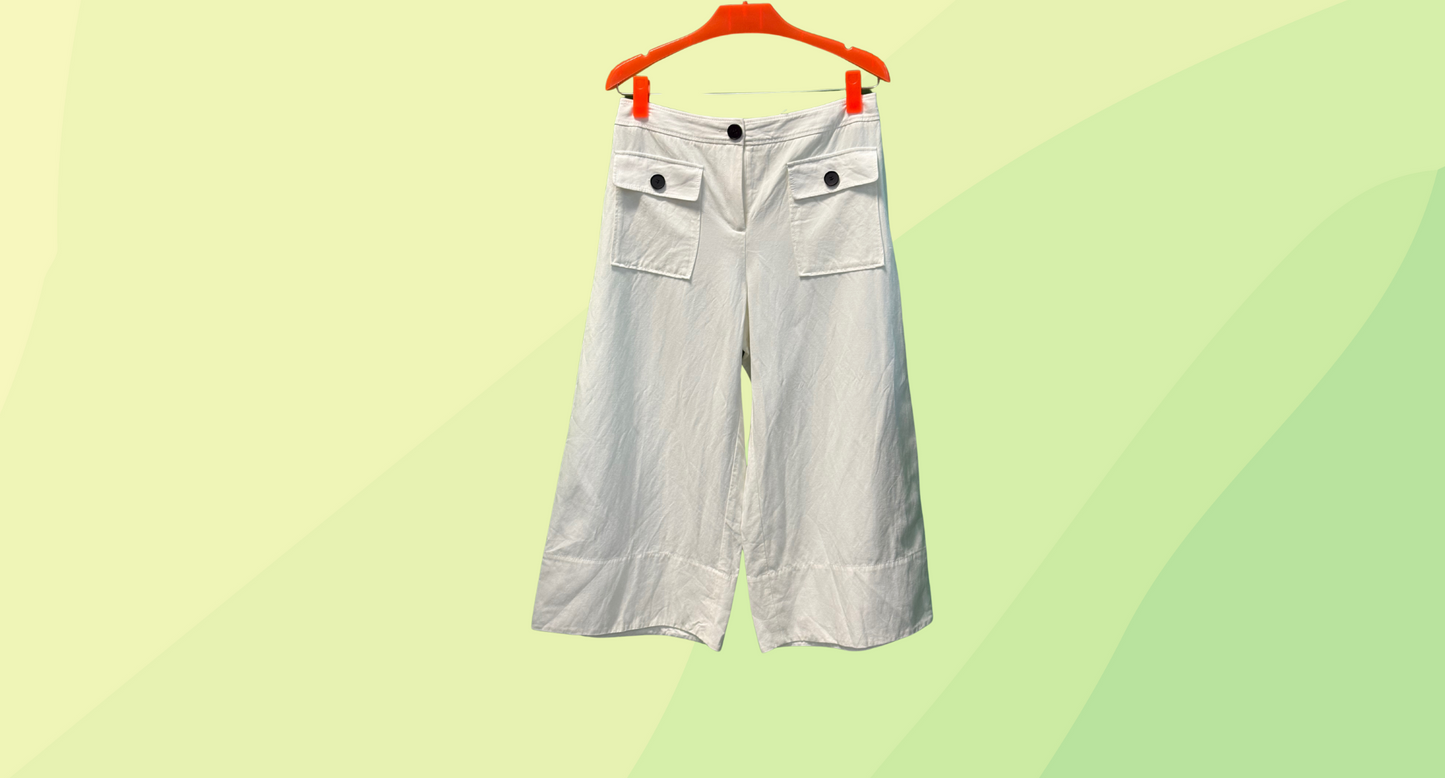 Veronika Maine Linen Wide Leg Cropped Pants - Size 10 - White