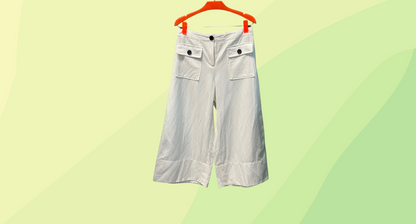Veronika Maine Linen Wide Leg Cropped Pants - Size 10 - White