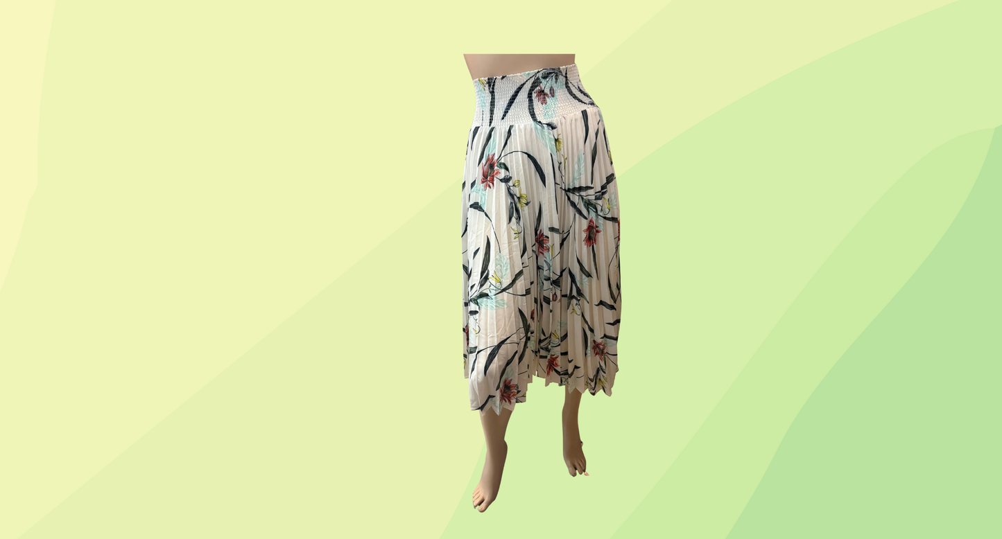 Country Road Pleated Floral Skirt RRP $179 - Size 14 - Antique White