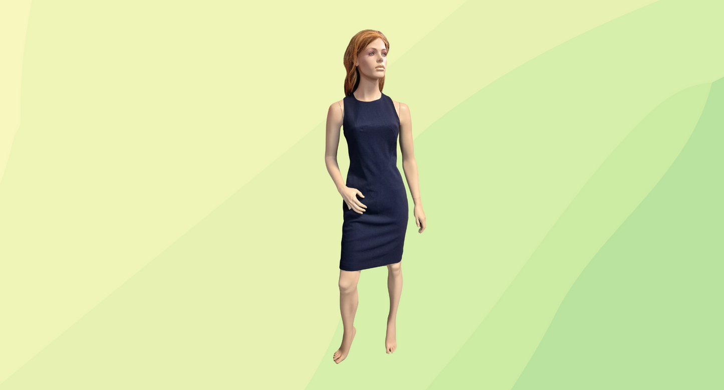 Karen Millen Fitted Sleeveless Midi Dress - Size 12 - Navy
