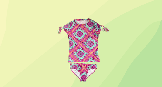 Seafolly Girls Bohemian Bouquet Swim 2PC Rashie & Bottom - Kids 14 - Pink/Blue