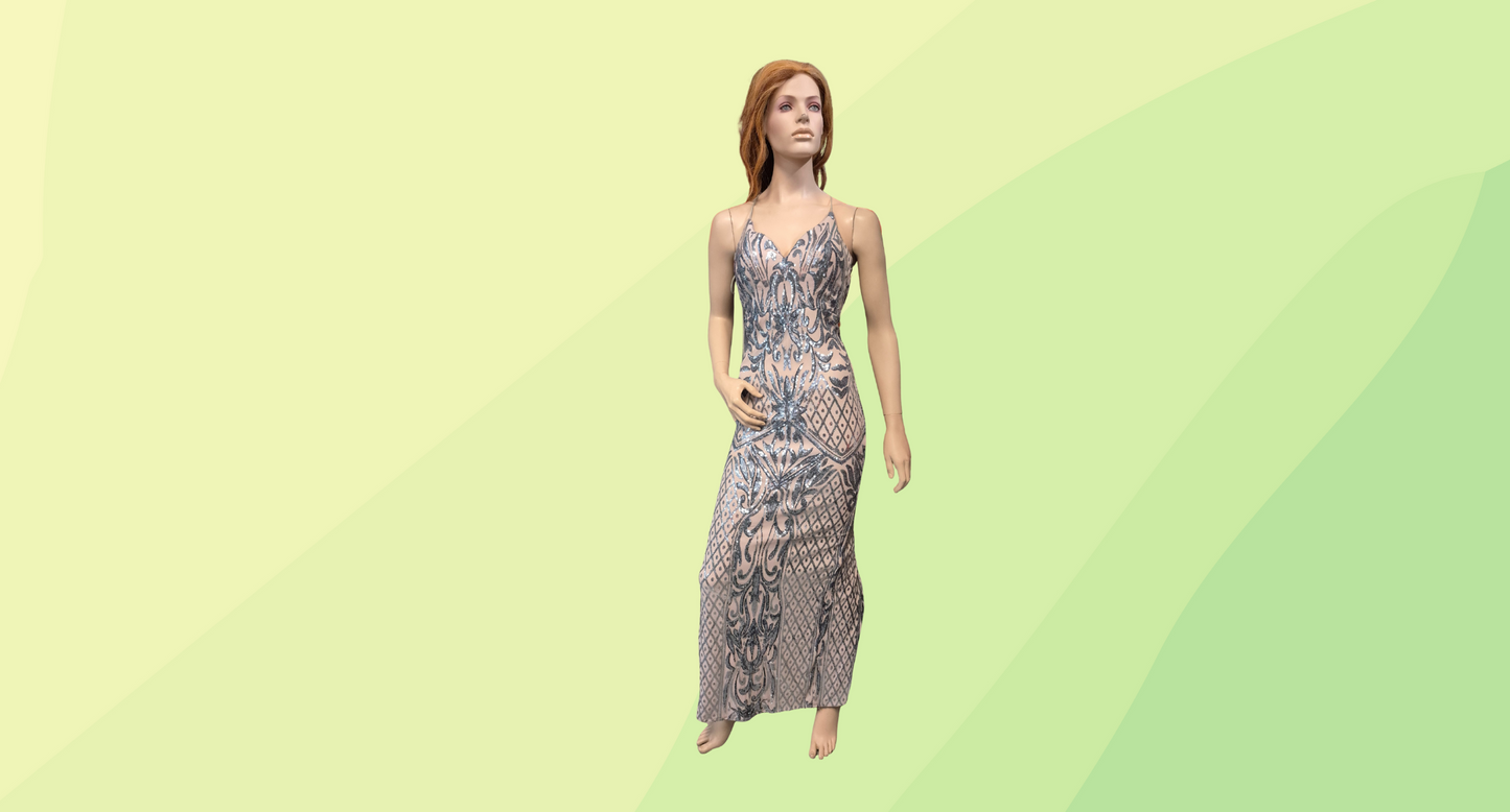 Bariano Sequin Gown - Size 6 - Nude/Silver