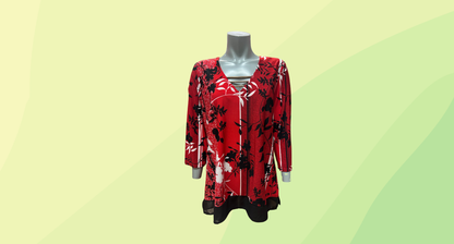 Liz Jordan Lisa Top Printed Top RRP $99.99 - L - Royal Rouge