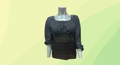 Queenspark Satin Pleat Blouse RRP $120 - Size 12 - Black