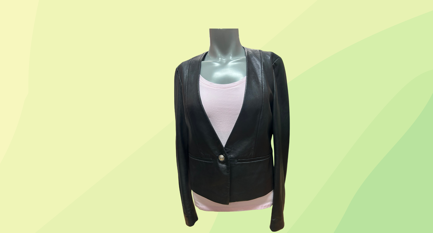 Massimo Dutti Leather Jacket - US 6 - Black