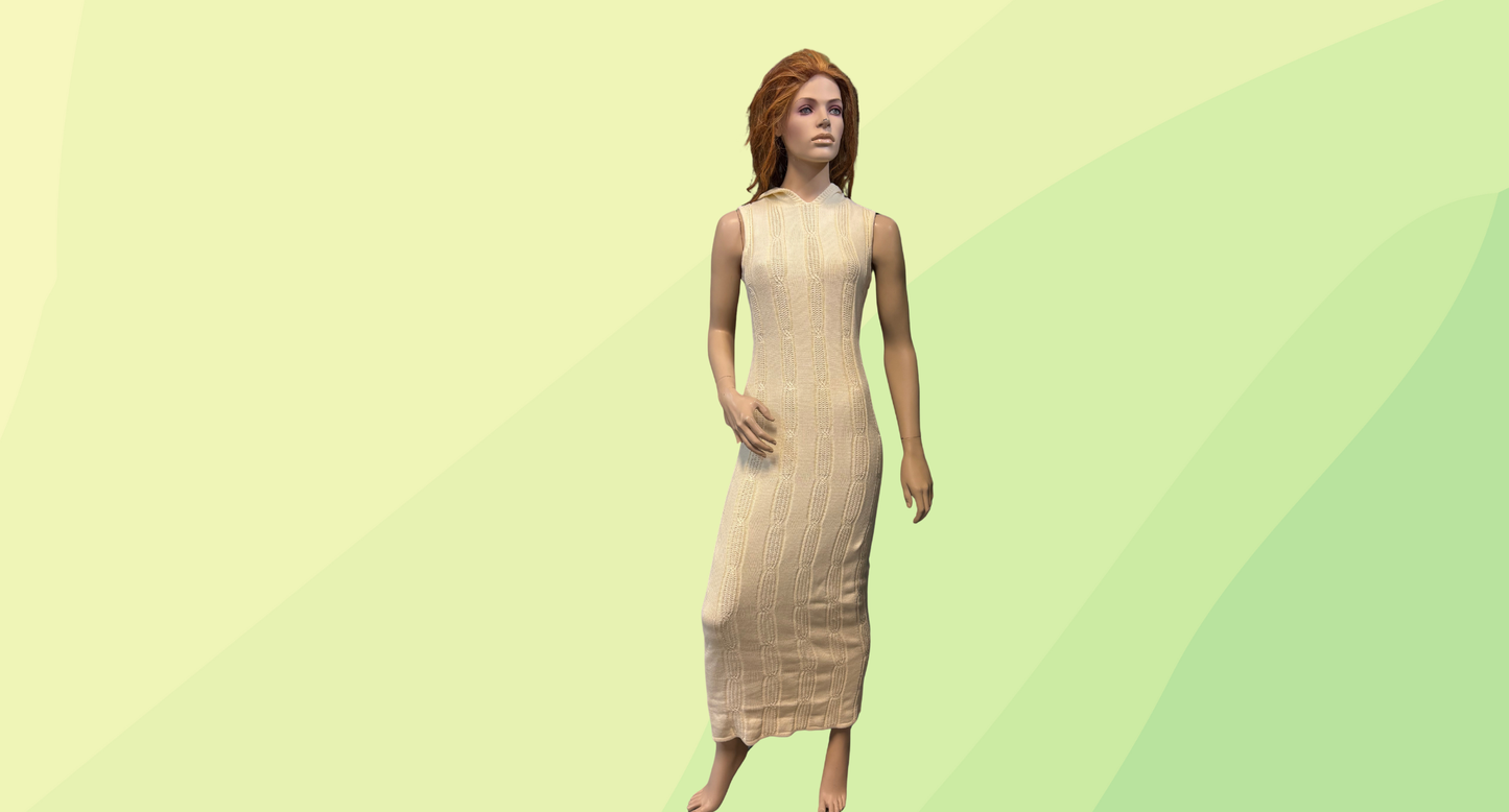 Venroy Cotton Hooded Cable Dress RRP $180 - S - Antique White