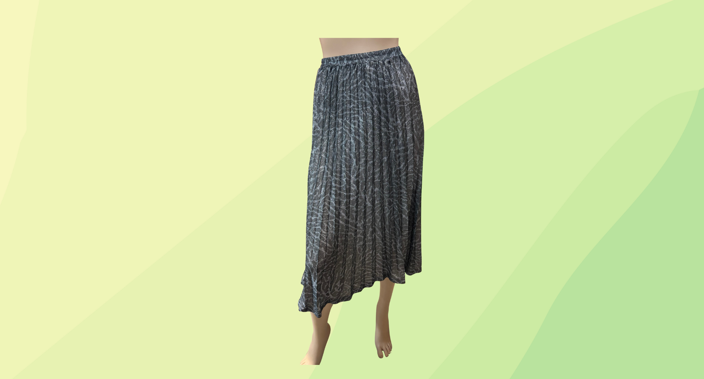 Liz Jordan Glitter Leopard Pleat Skirt RRP $129.99 - Size 8 - Silver