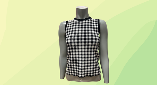 Veronika Maine Knit Vest Top - S - Black/White Check