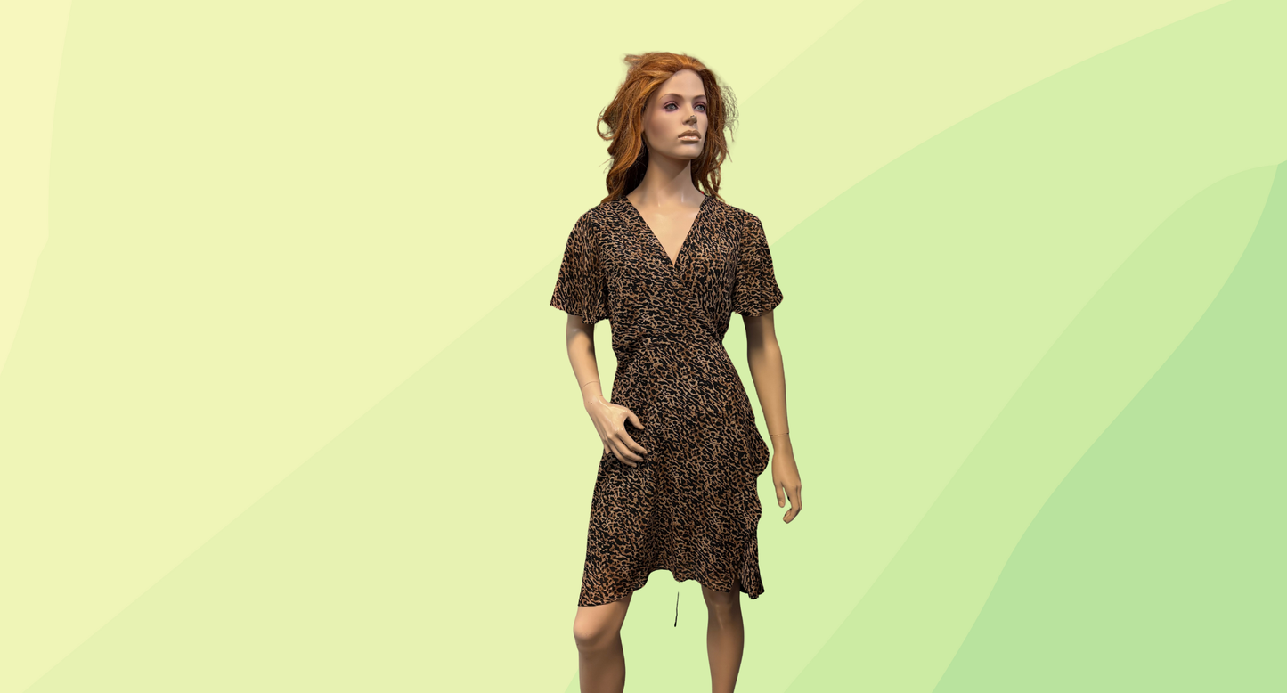 Wayne Cooper Wrap Mini Dress - Size 14 - Leopard