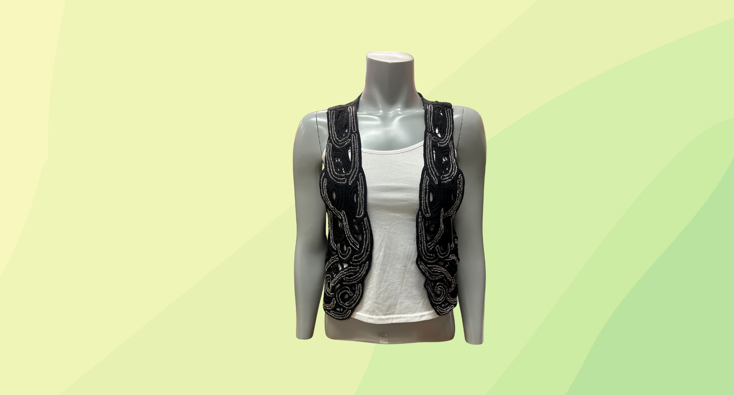 Stella Knit Vest RRP $149 - Size 10 - Black/Silver