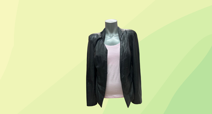 Bettina Liano Cropped Tuxedo Leather Jacket - Size 10 - Black