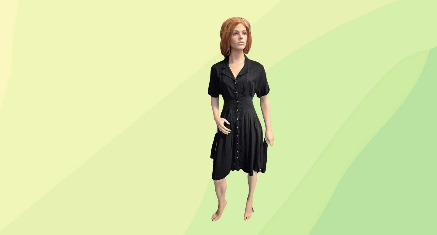 Halston Linen Midi Dress - Size 12 - Black