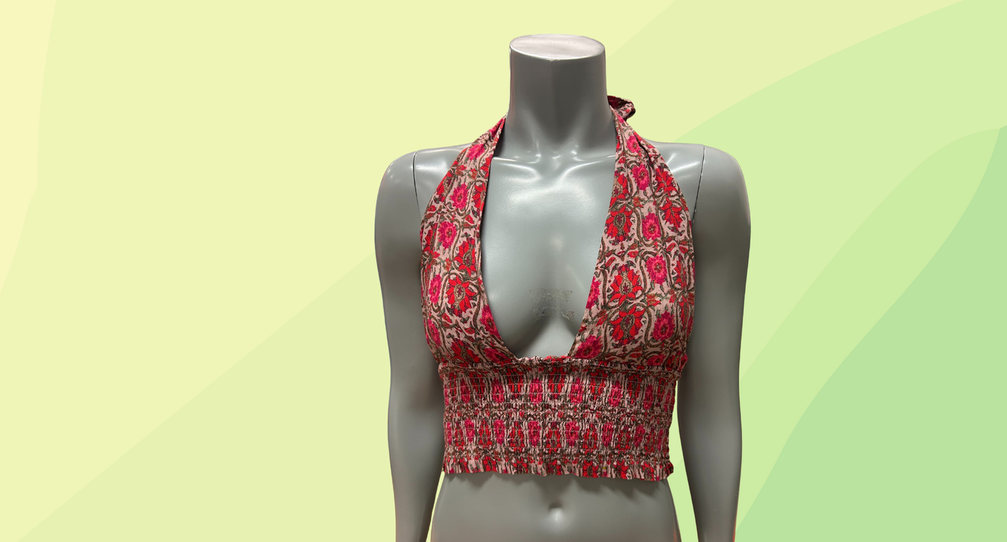 Tigerlily Eliza Poppy Halter Top RRP $129 - Size 10 - Red/Beige Ornate