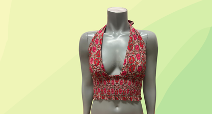 Tigerlily Eliza Poppy Halter Top RRP $129 - Size 10 - Red/Beige Ornate