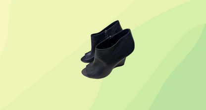 Burberry Leather Open Toe Bootie Wedge - 38 - Black