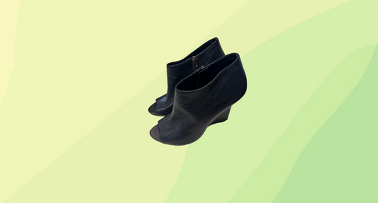 Burberry Leather Open Toe Bootie Wedge - 38 - Black