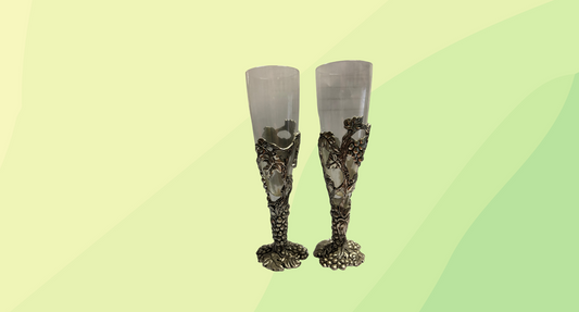 Vintage Hand Blown Glass & Pewter Wine Glasses x2