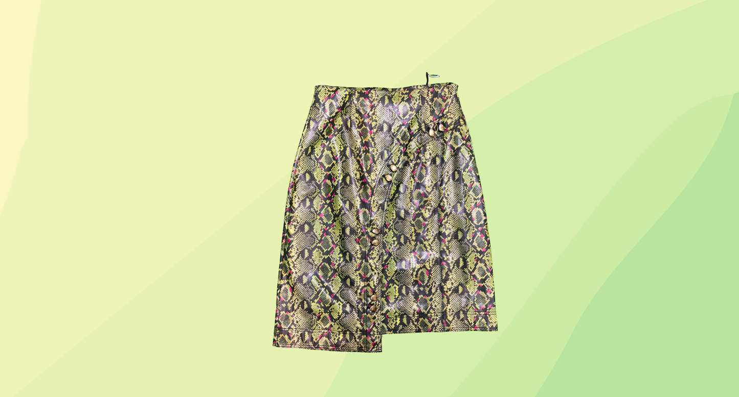 Aje Serpentine Vegan Leather Midi Skirt RRP $395 - Size 12 - Green Snake Effect