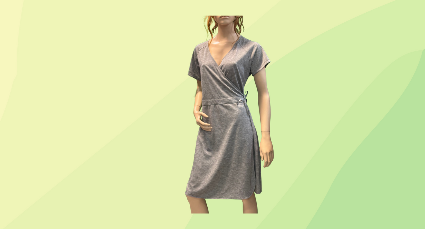 Kathmandu Adapt Reversible Wrap Dress RRP $179.98 - Size 16 - Grey Marle/Stripe