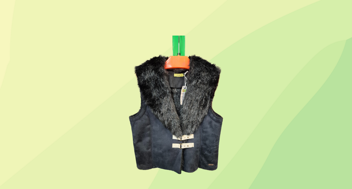 Chino Kids Fleece Lined Faux Suede Vest - Size 16 - Black