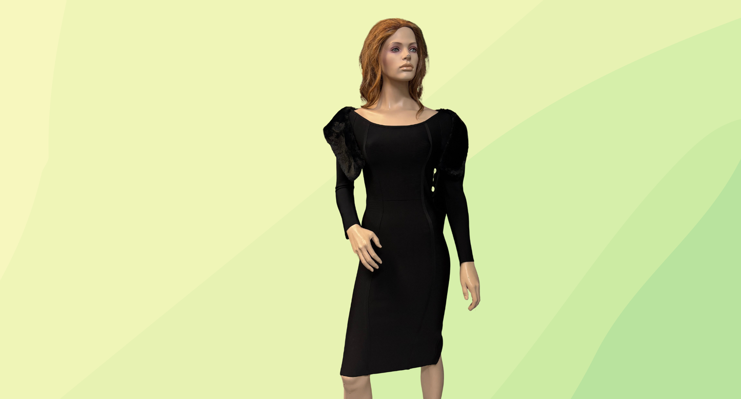 James Lakeland Faux Fur Bodycon Dress RRP $580 - Size 12 - Black
