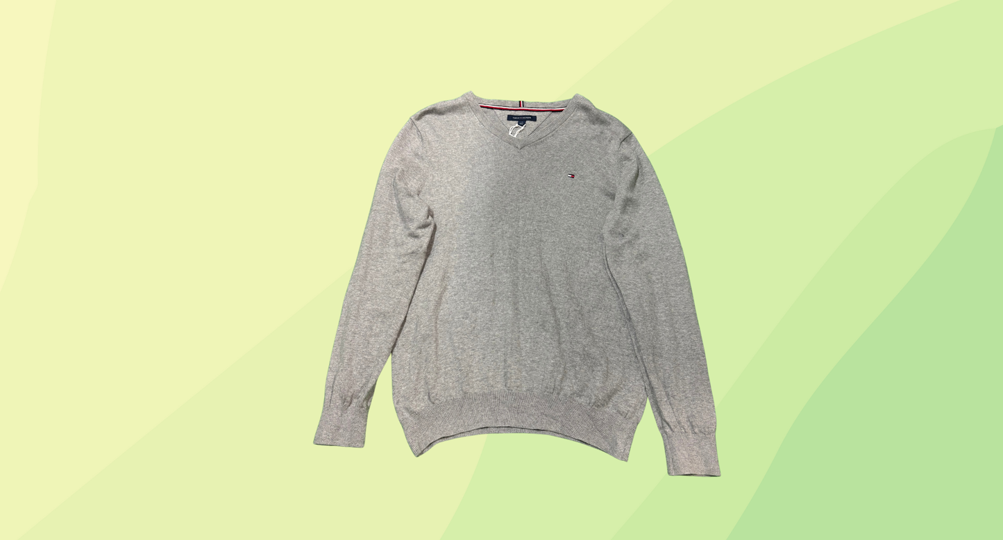 Tommy Hilfiger Mens V-Neck Knit Pullover - L - Grey