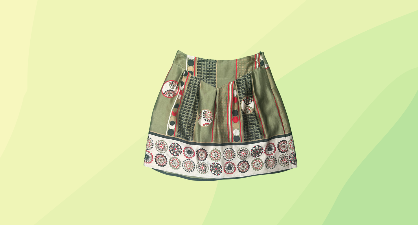 Anteprima Caleidoscopio Silk Mini Skirt - Size 38 - Olive