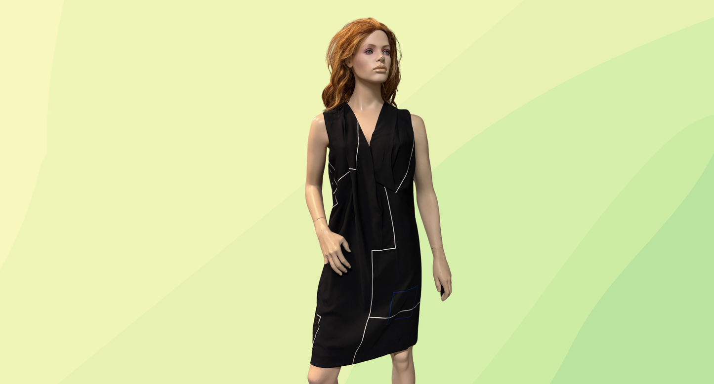 Country Road Sleeveless Print Drape Dress RRP $179 - Size 14 - Black