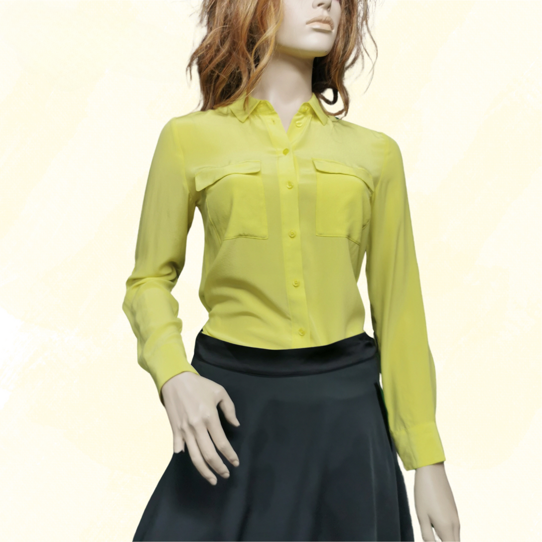 Marcs Sofia Silk Shirt - Size 6 - Soft Lemon