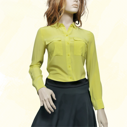 Marcs Sofia Silk Shirt - Size 6 - Soft Lemon