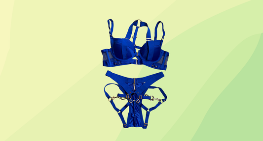 Honey Birdette Bondage Bra & Underwear Set - Size 14D/S - Blue