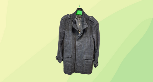 Oxford Mens Wool Blend Overcoat - L - Navy Check