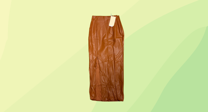 Meshki Bahar Faux Leather Split Midi Skirt - XS - Desert