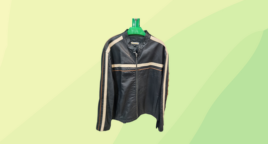 Jonata Mens Vintage Leather Jacket - 3XL - Black/Cream Brown Stripe