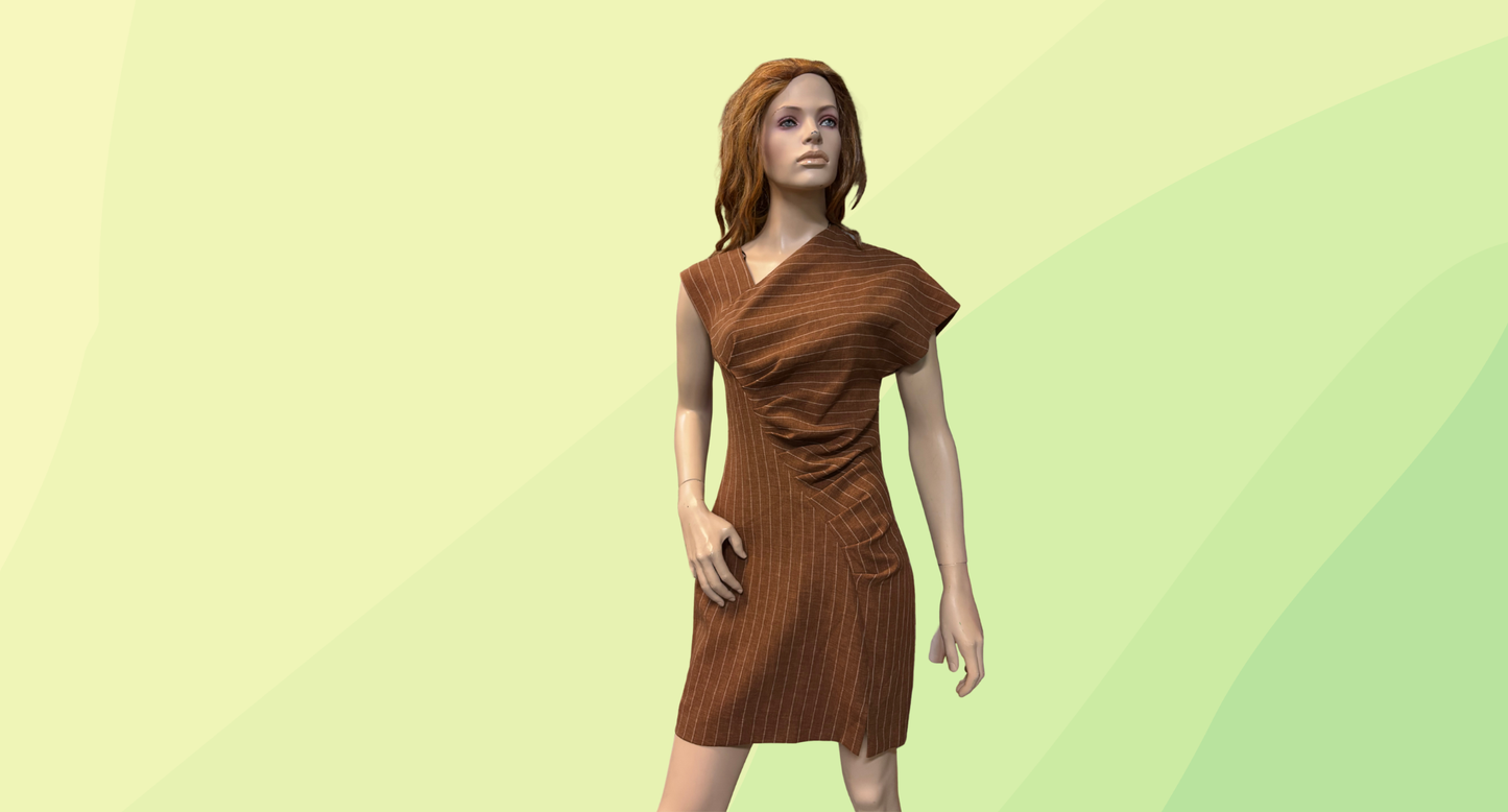Zara Dress RRP $105 - M - Brown Pinstripe