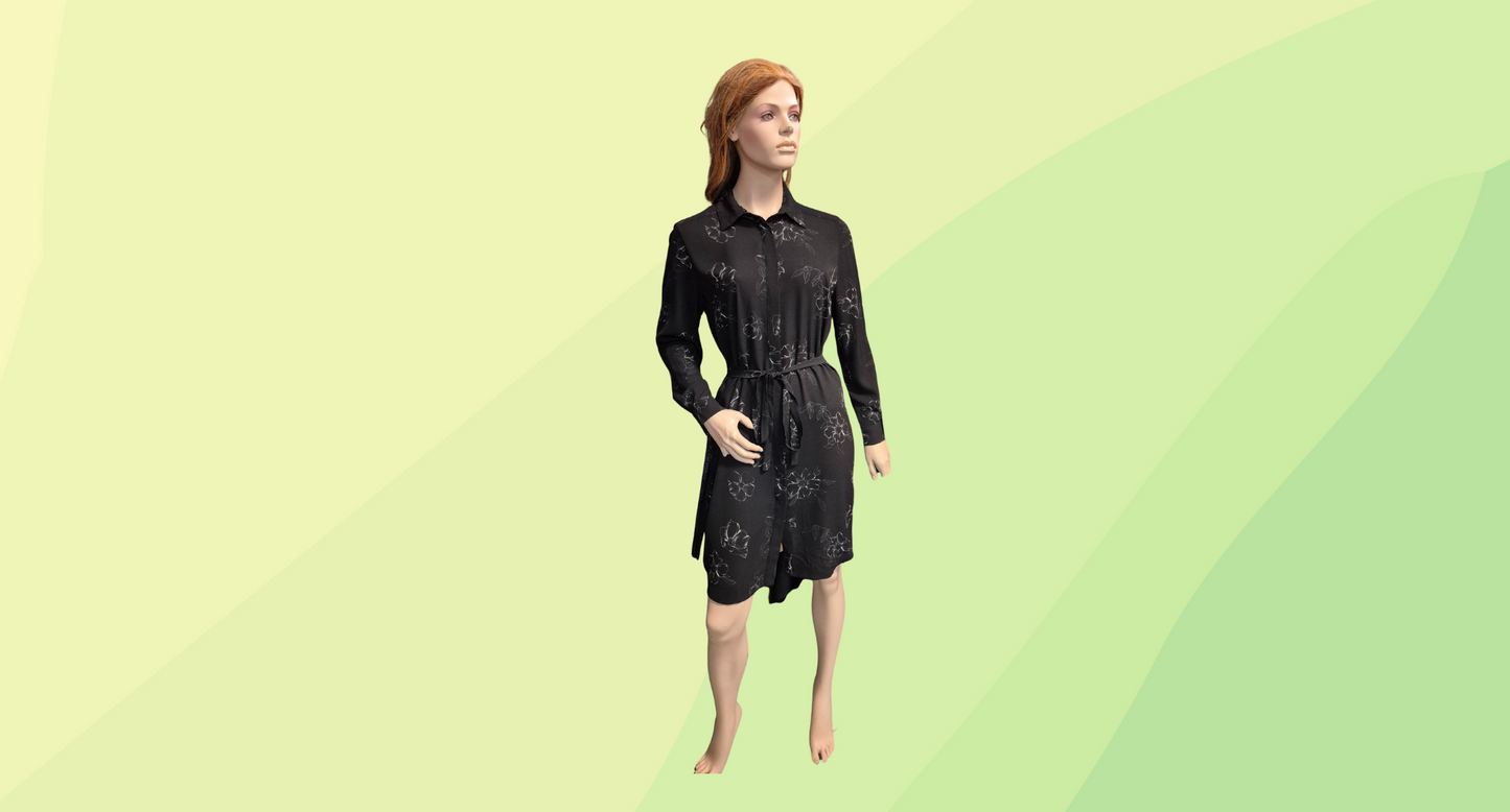 Farage Dress w/ Tie - Size 14 - Black Floral