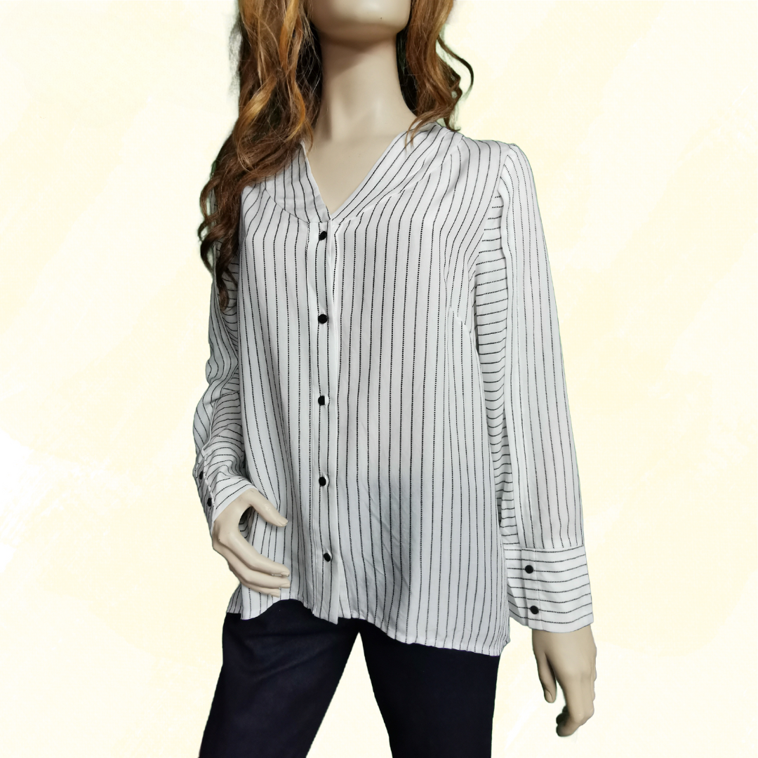 THE ARK shirt - Large - White with narrow Black Stripes