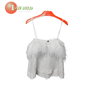 Aje Ostrich Feather Top - Size 8 Crean