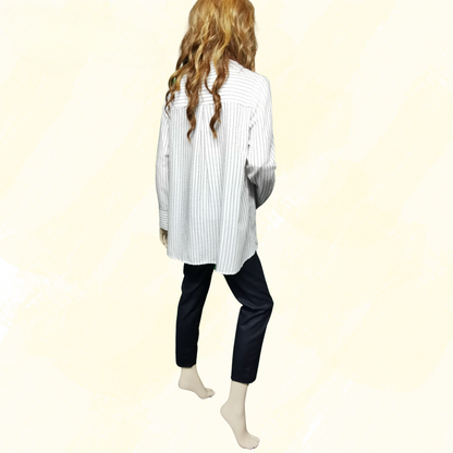 THE ARK shirt - Large - White with narrow Black Stripes