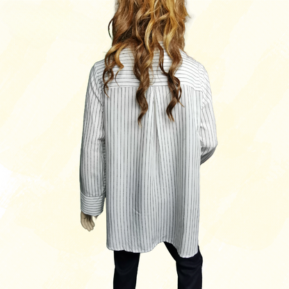 THE ARK shirt - Large - White with narrow Black Stripes