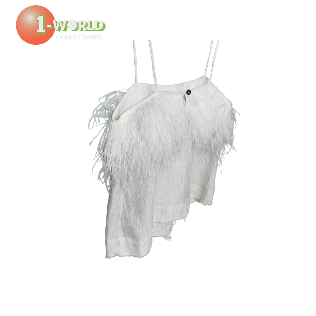 Aje Ostrich Feather Top - Size 8 Crean