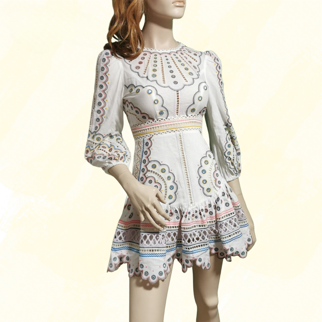 Zimmermann Peggy Embroidery Dress - Size S - Ivory/Multi