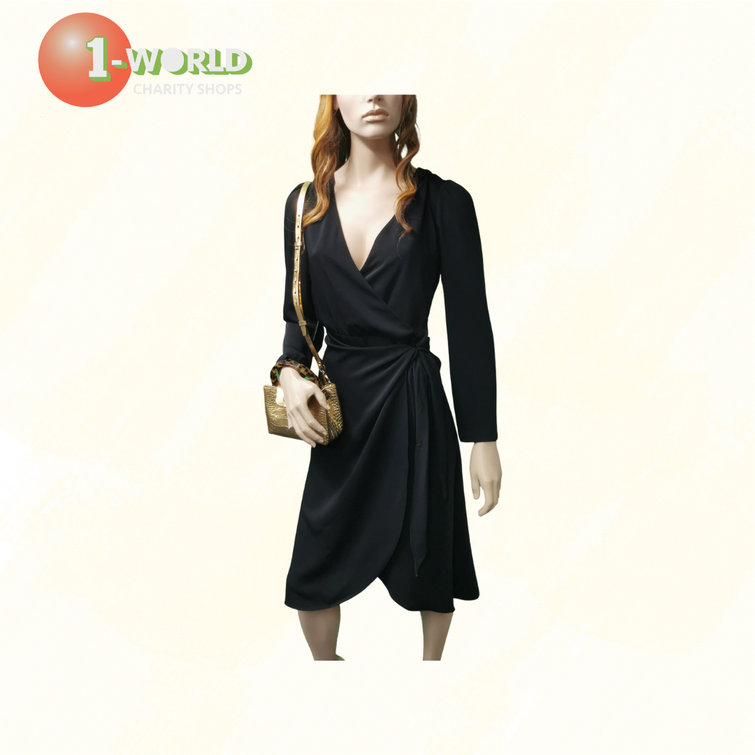 Veronika Maine Long Sleeve , gathered waist Dress - 10 Black