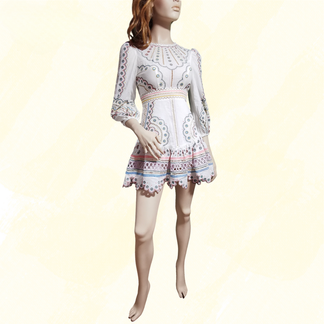 Zimmermann Peggy Embroidery Dress - Size S - Ivory/Multi