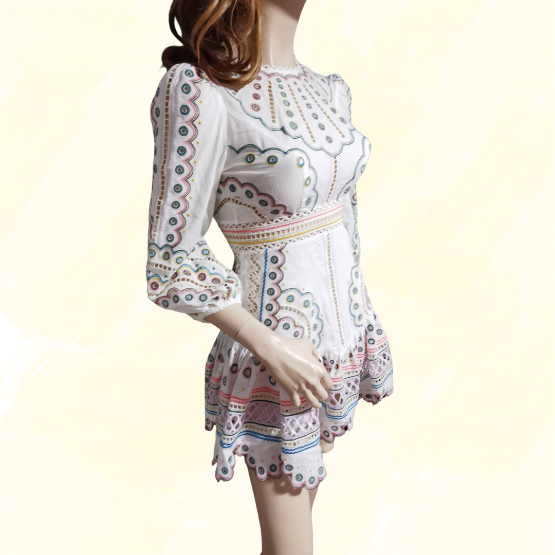 Zimmermann Peggy Embroidery Dress - Size S - Ivory/Multi