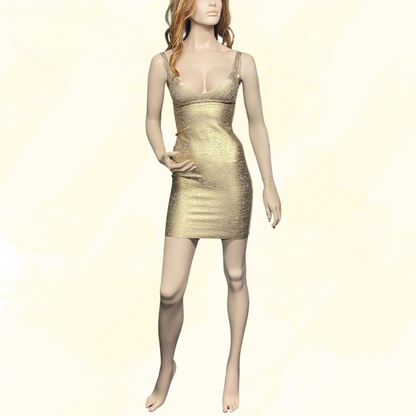 Bella Barnett Maryam Metallic Gold Cocktail Dress	- Gold - XS