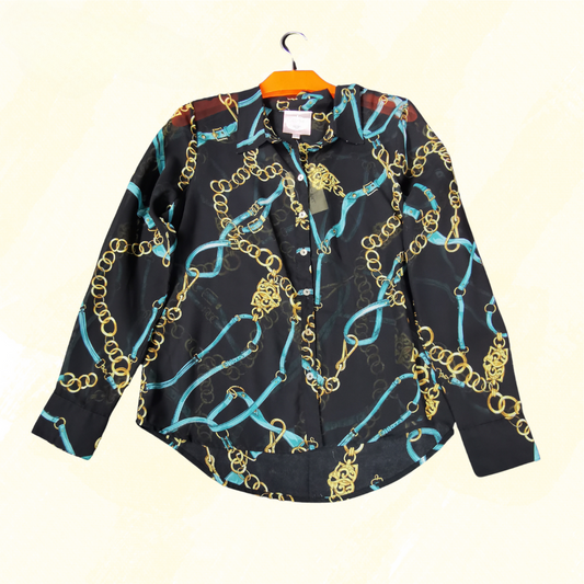 Romeo Juliet Couture Top - Large - Teal/Black/Gold