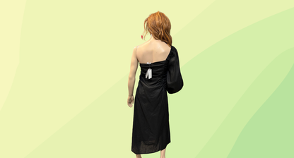 Aere Linen One Shoulder Ruched Dress - Size 12 - Black